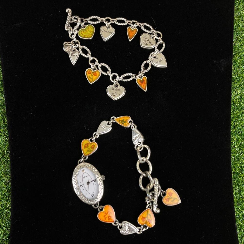 Brighton Piccadilly Hearts Charm Bracelet Watch Set Enamel Retired